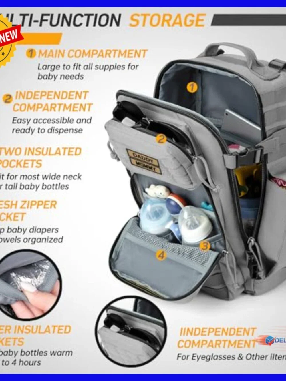 Military Diaper Backpack for Dads, 42L Oxford Daypack with Insulated Pockets